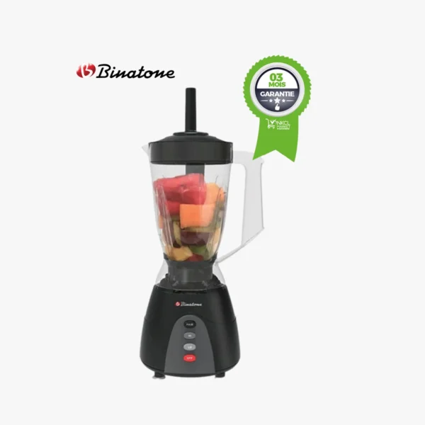 Binatone-Blender avec Poussoir- BLG-452 - 350W - 1.5L +1bol broyeur sec - Noir - 03 mois