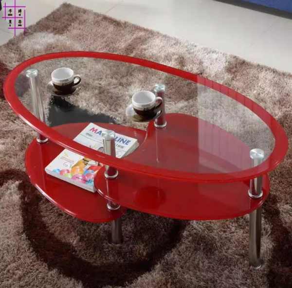 Table basse  - En plateau de verre transparent et base en MDF - 1,2m couleur rouge