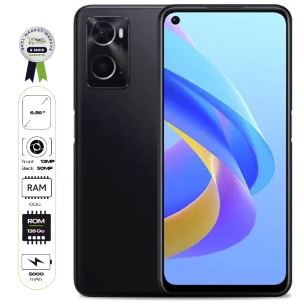 Oppo A76 - Smartphone 6,56 pouces, 128 Go de Stockage, 6 Go de RAM, Batterie 5000mAh - Noir