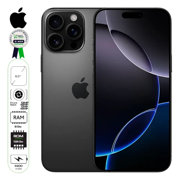 Apple iPhone 16 Pro - 128 Go, 8 Go RAM, Caméra Triple 48 MP, Batterie 5200 mAh | Garantie 12 Mois