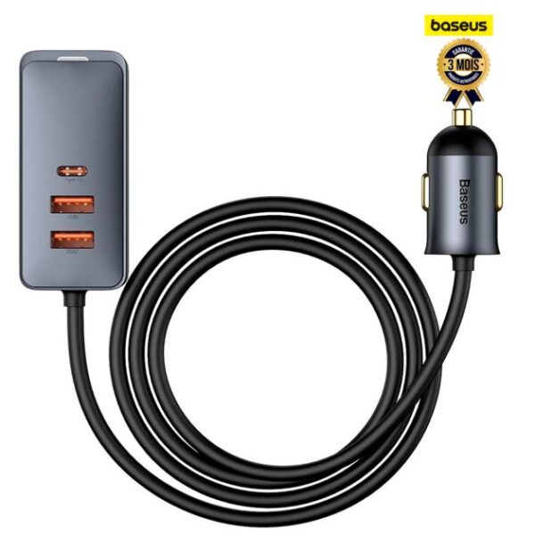 Chargeur de voiture multiport à charge rapide - Baseus 120 W avec extension de prise de voiture - 4 ports avec 2 USB QC 3.0 - 2 ports USB C
