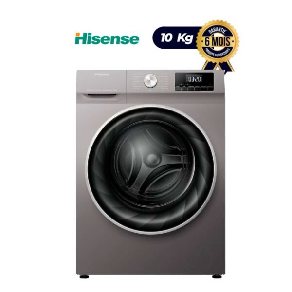 Machine à laver Automatique - Hisense - WFQ - 10kg - 1750W - Très économe en énergie (Classe énergétique A+++) - Argent - Garantie 6 mois