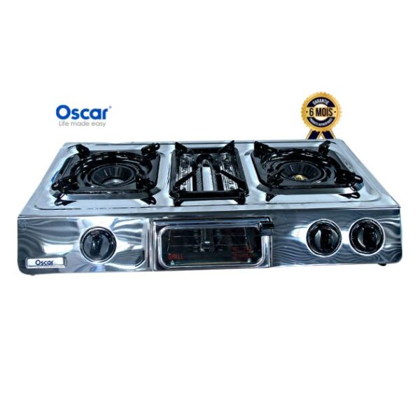 Plaque de cuisson à Gaz automatique - OSCAR - OSC-301 - 2 feux + Compartiment pour le Grill - Gris - Garantie 6 Mois