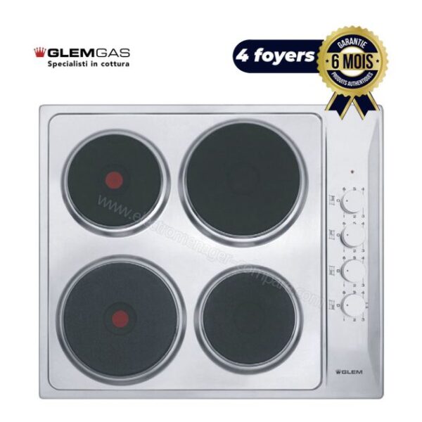 Plaque de cuisson électrique GLEM - GTL640IX - 4 Foyers - 6000 W - 6 Mois