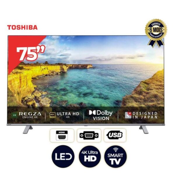 Téléviseur Smart Toshiba 75" 75C350KN 4K UHD Android Smart TV avec HDR et Bluetooth Noir - 6 mois